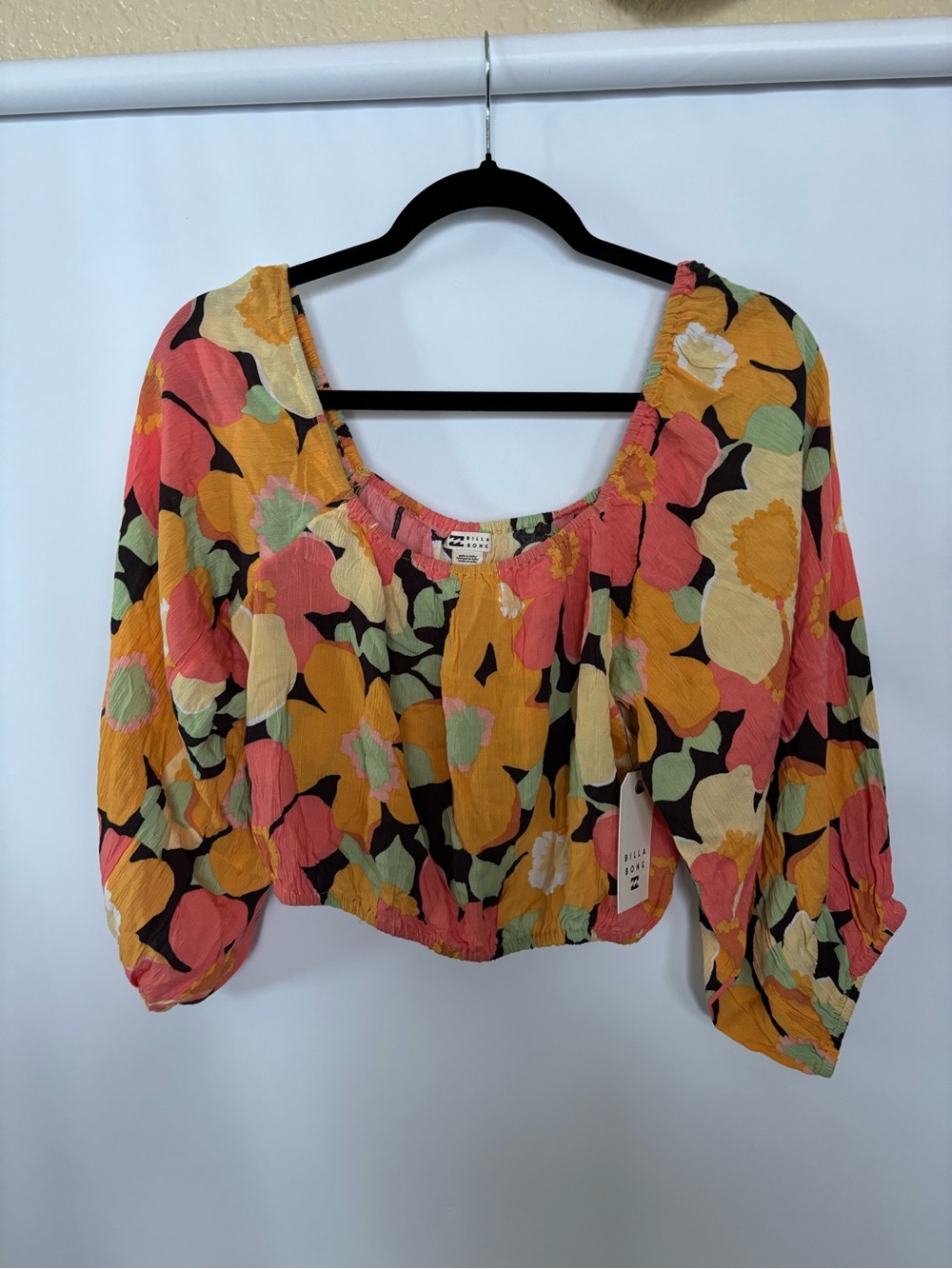 BILLABONG Sun City 2 Puff Sleeve Womens Crop Top Size L/12 NWT